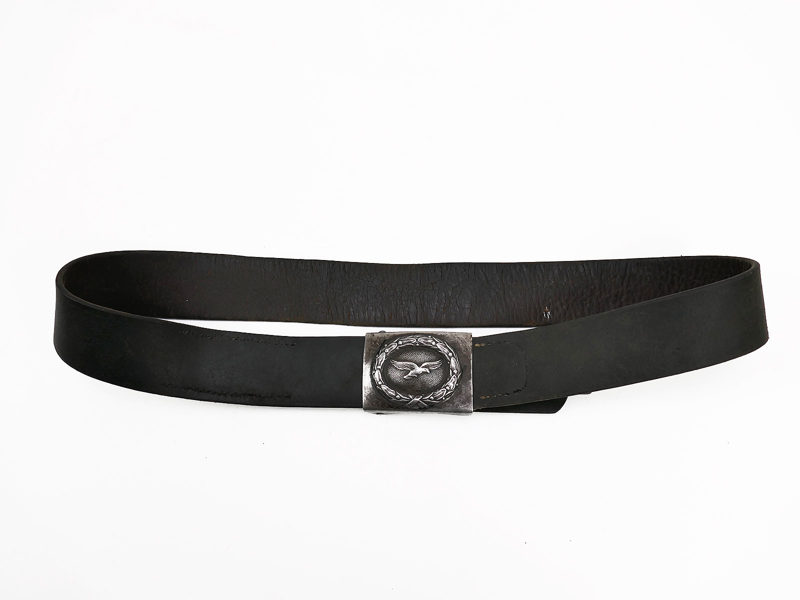 Luftwaffe belt / belt strap – leather belt with Luftwaffe pilot’s belt buckle and leather tongue *Denazified*