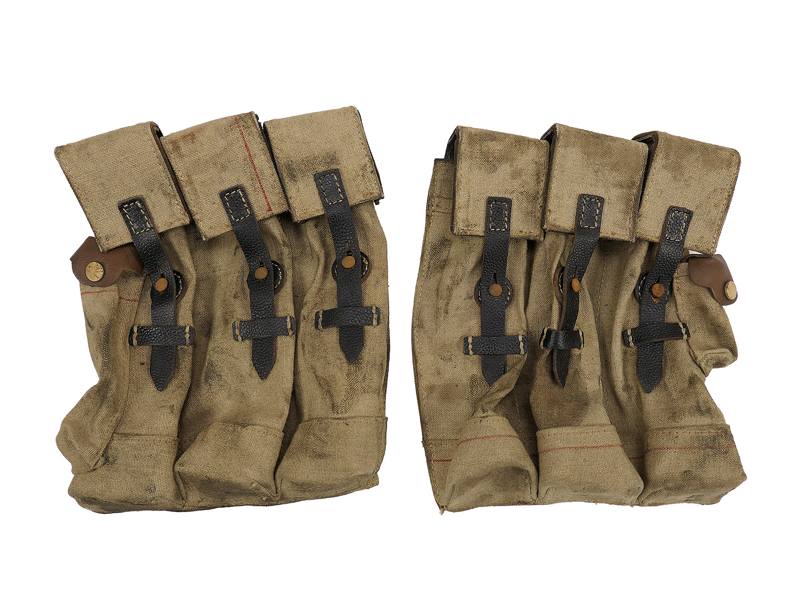 ONE-OF-A-KIND Wehrmacht 2x magazine pouch for the Sturmgewehr 44 (STGW44, MP44) – RED stitching – TOP condition