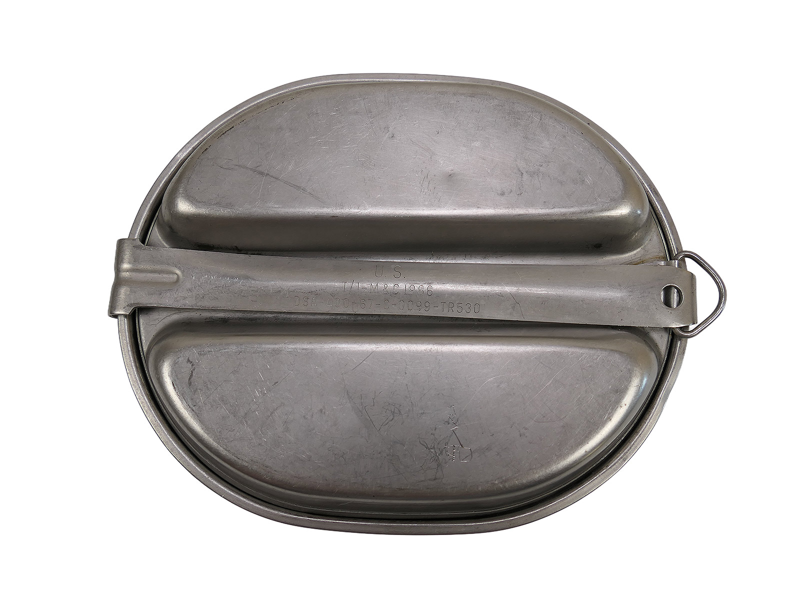 #08/ Original US Army mess kit, VIETNAM 1960s cookware, Canteen T/I-M&C 1966 COLLECTION, BATTLE-WORN