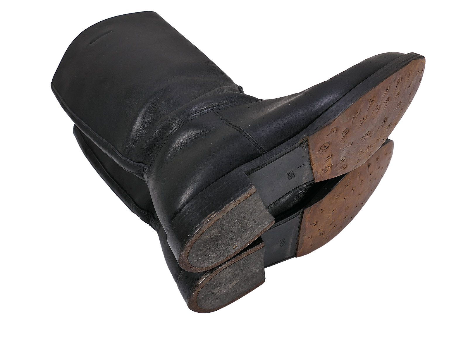 Wehrmacht-style leather boots, studded, high-top boots, Guard Battalion, size 47, with horseshoe, 305/116 TOP