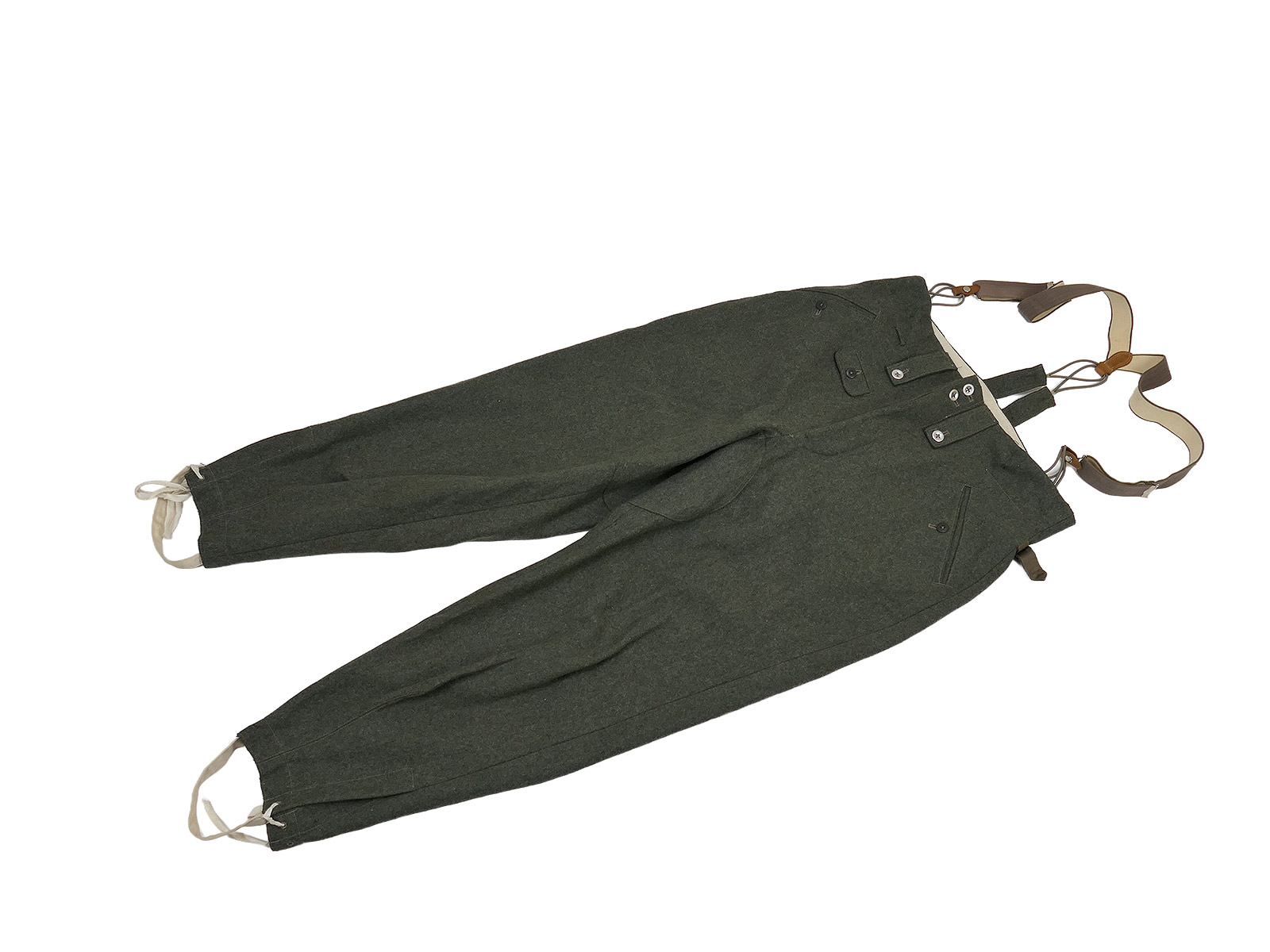 Single piece of Wehrmacht M43 wedge trousers wool felt field trousers field grey uniform trousers size 52 with braces BATTLE WORN