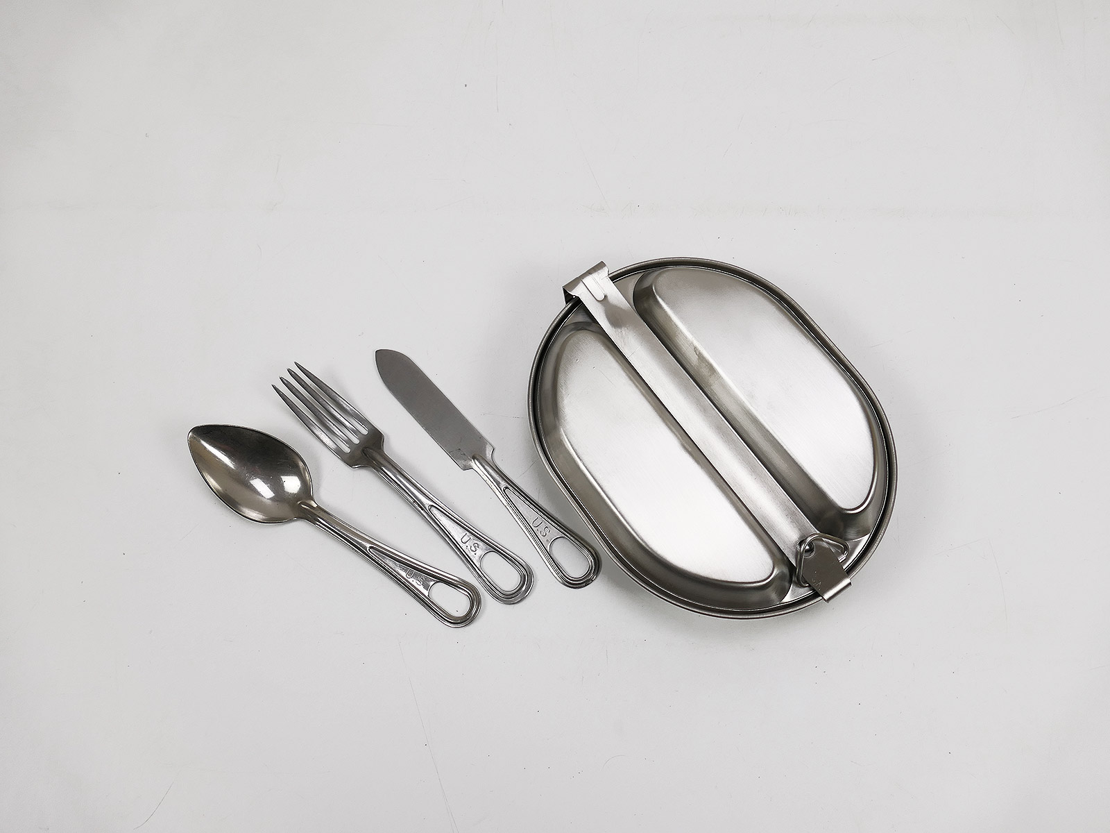 Einzelstück US Army WW2 Essgeschirr Kochgeschirr Canteen + Eßbesteck Messer Gabel Löffel