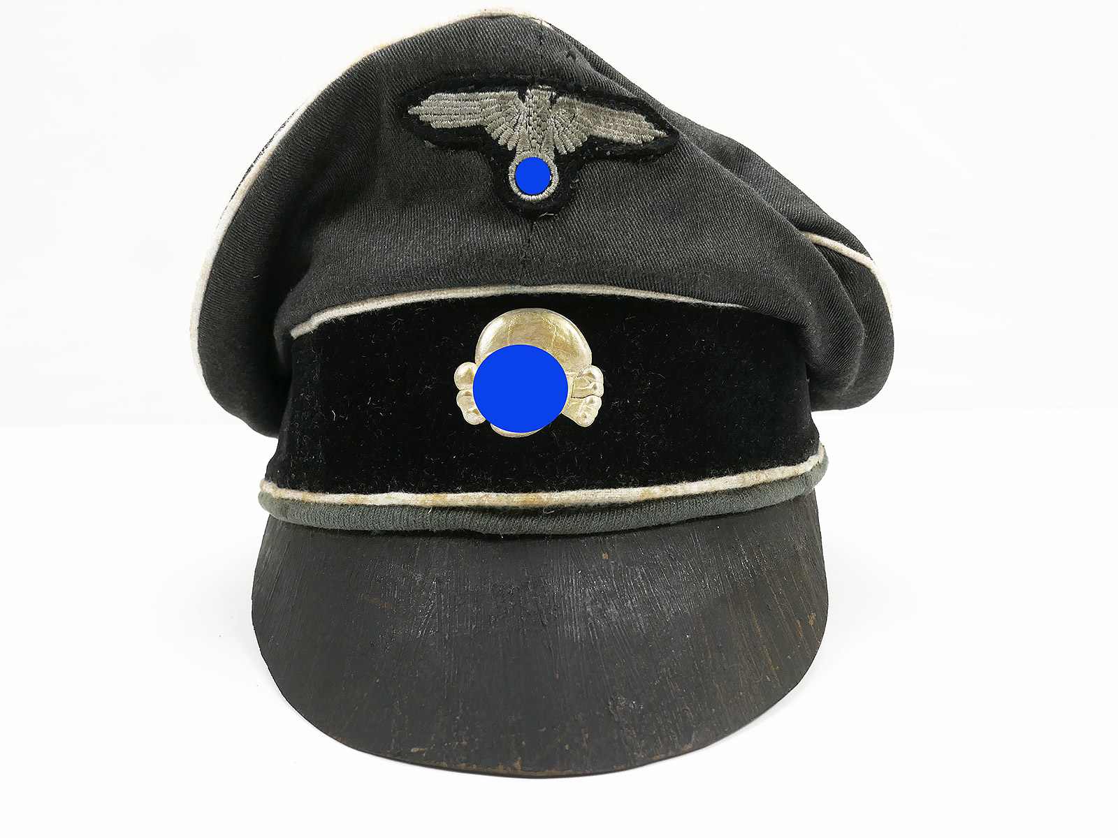 Waffen SS Infantry peaked cap Crusher Cap Moleskin Gr.59 with effects mix - unique piece Waffen SS Infantry peaked cap Crusher Cap Moleskin Gr.59 with effects mix - unique piece