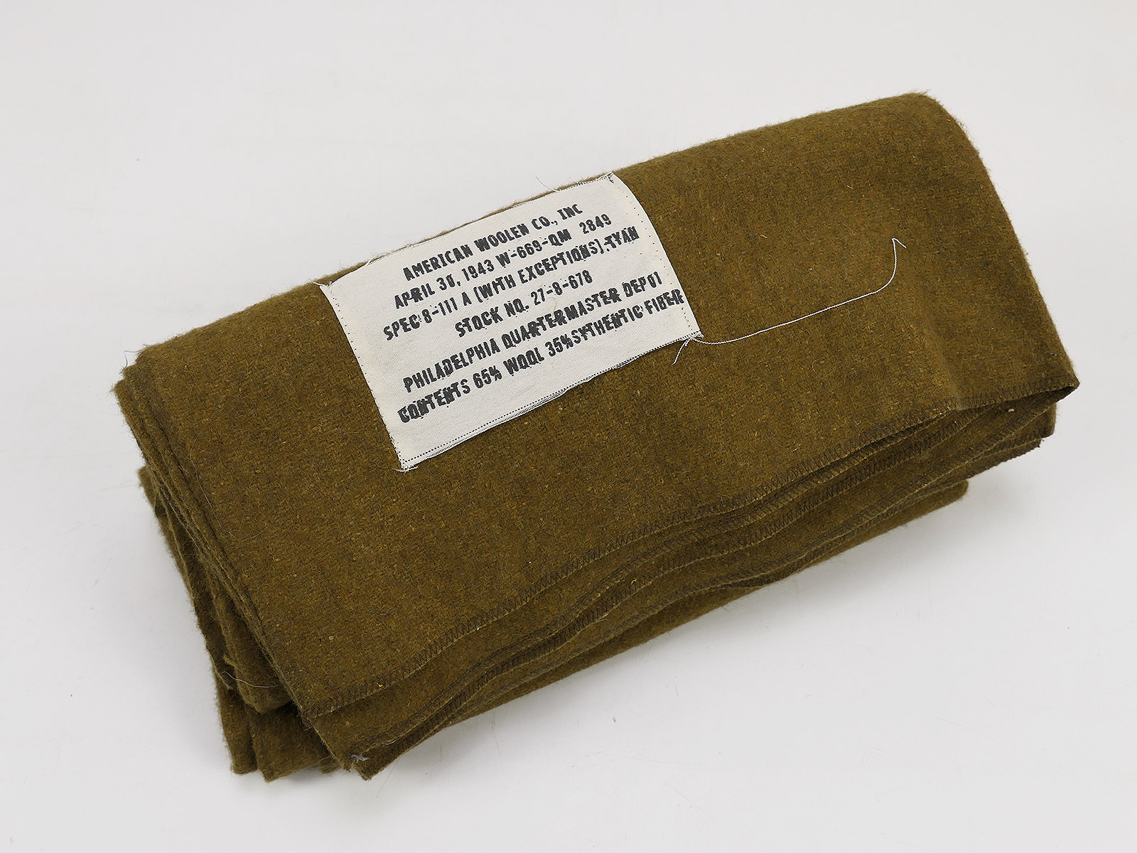 One-off US Wool Virgin Blanket OD Vintage Wool Blanket Camp Blanket 1943 Reproduction