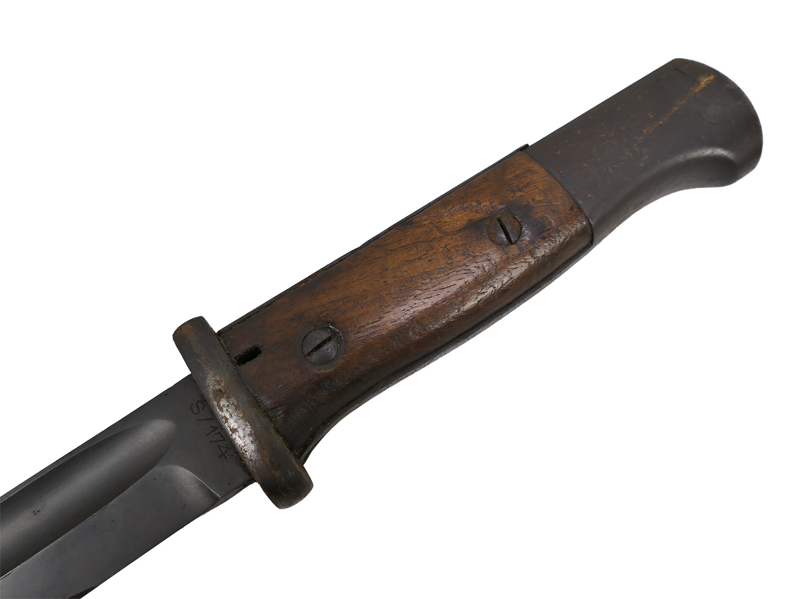 Wehrmacht M84/98 S/174 bayonet, 1937 K98 carbine / sidearm with scabbard, BATTLE-WORN