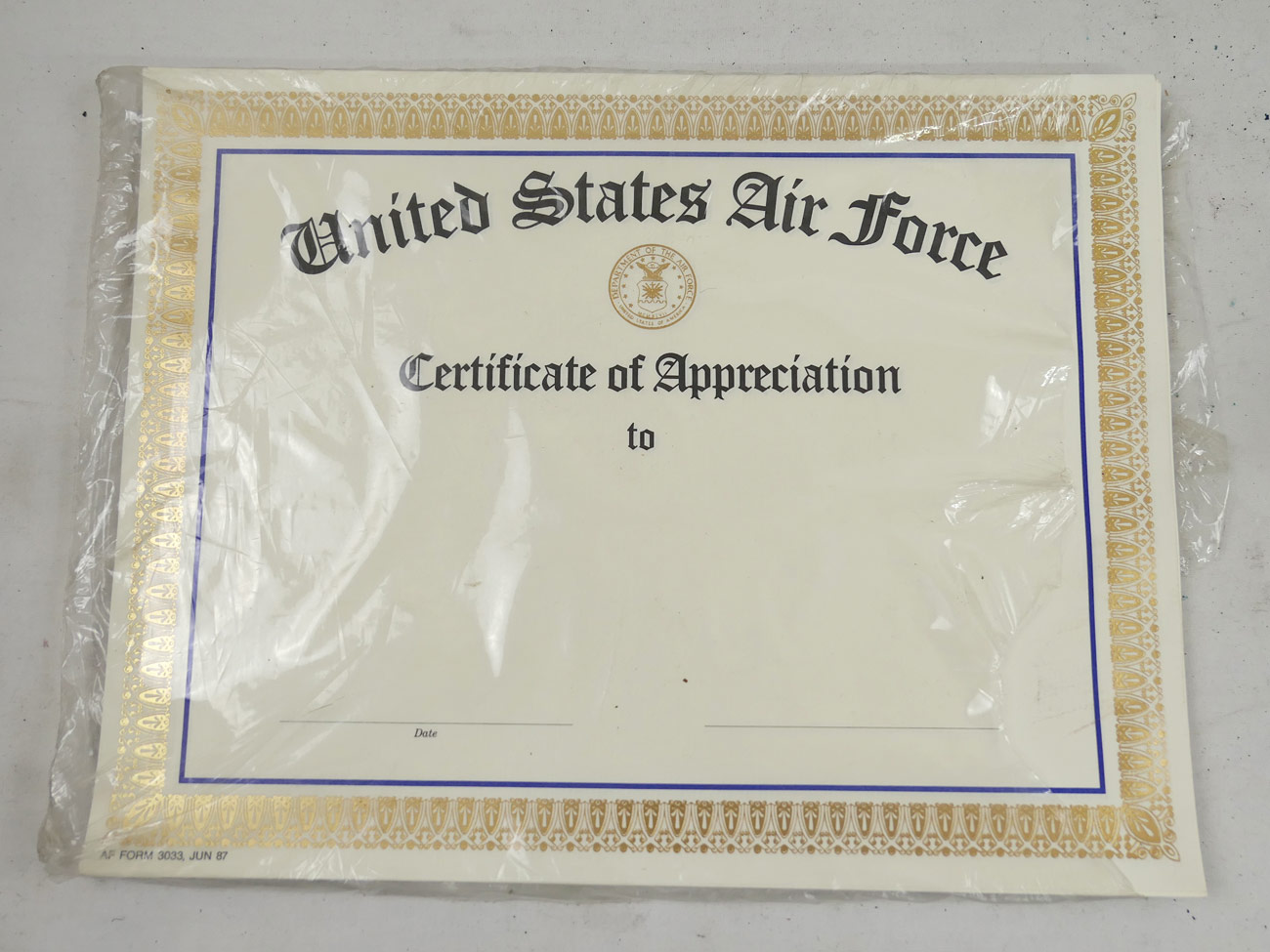 P1560334 US - 1987 - United States Air Force - Certificates of Appreciation - Certificates 10x