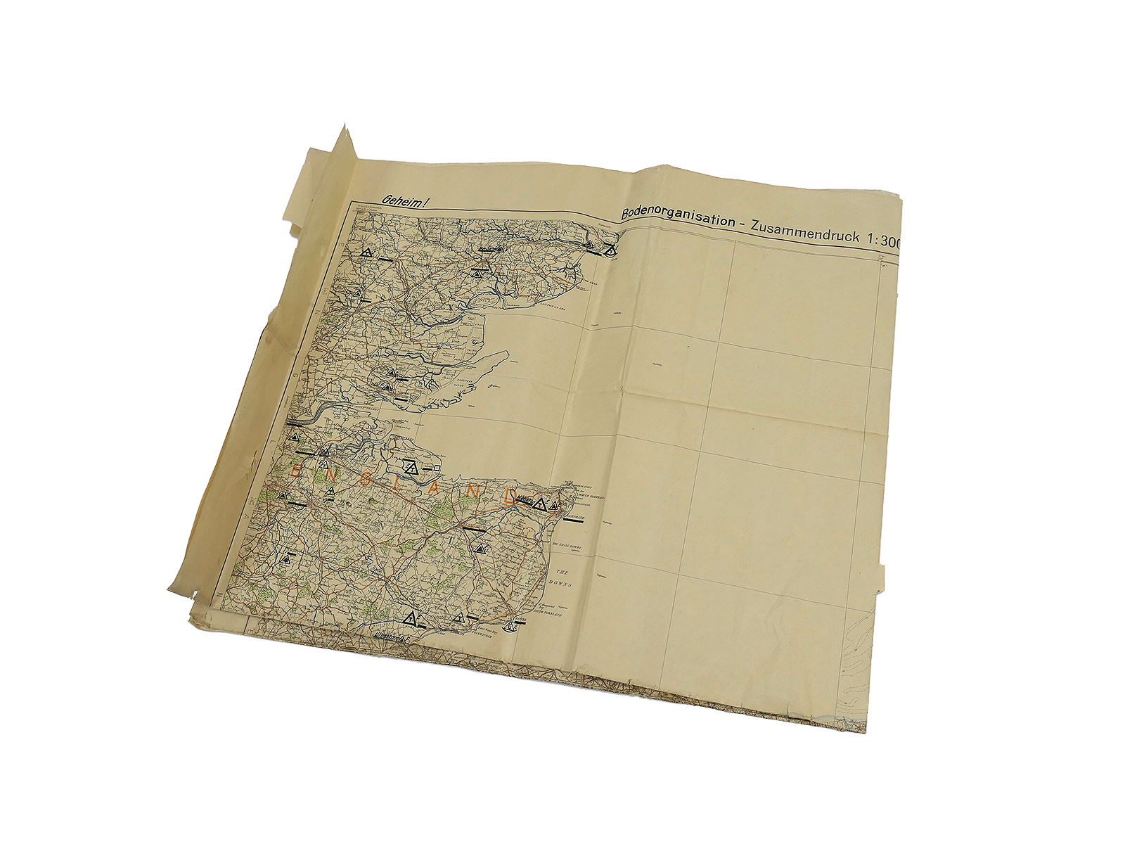  Original war map 1939 folding map Dover Ostende Laon ( Belgium France )