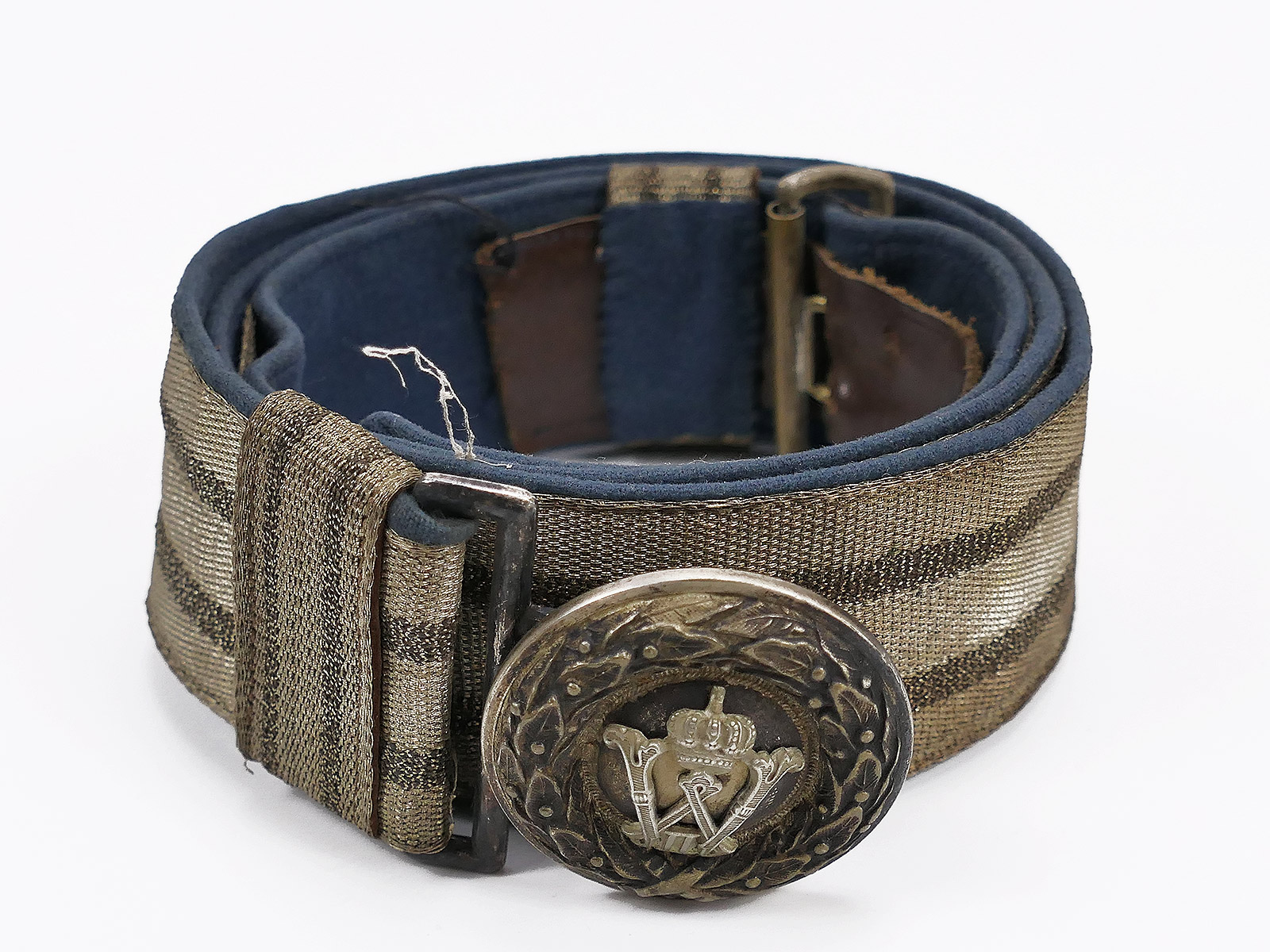 Prussian original field belt belt for officers brass belt buckle silver-plated blue lining