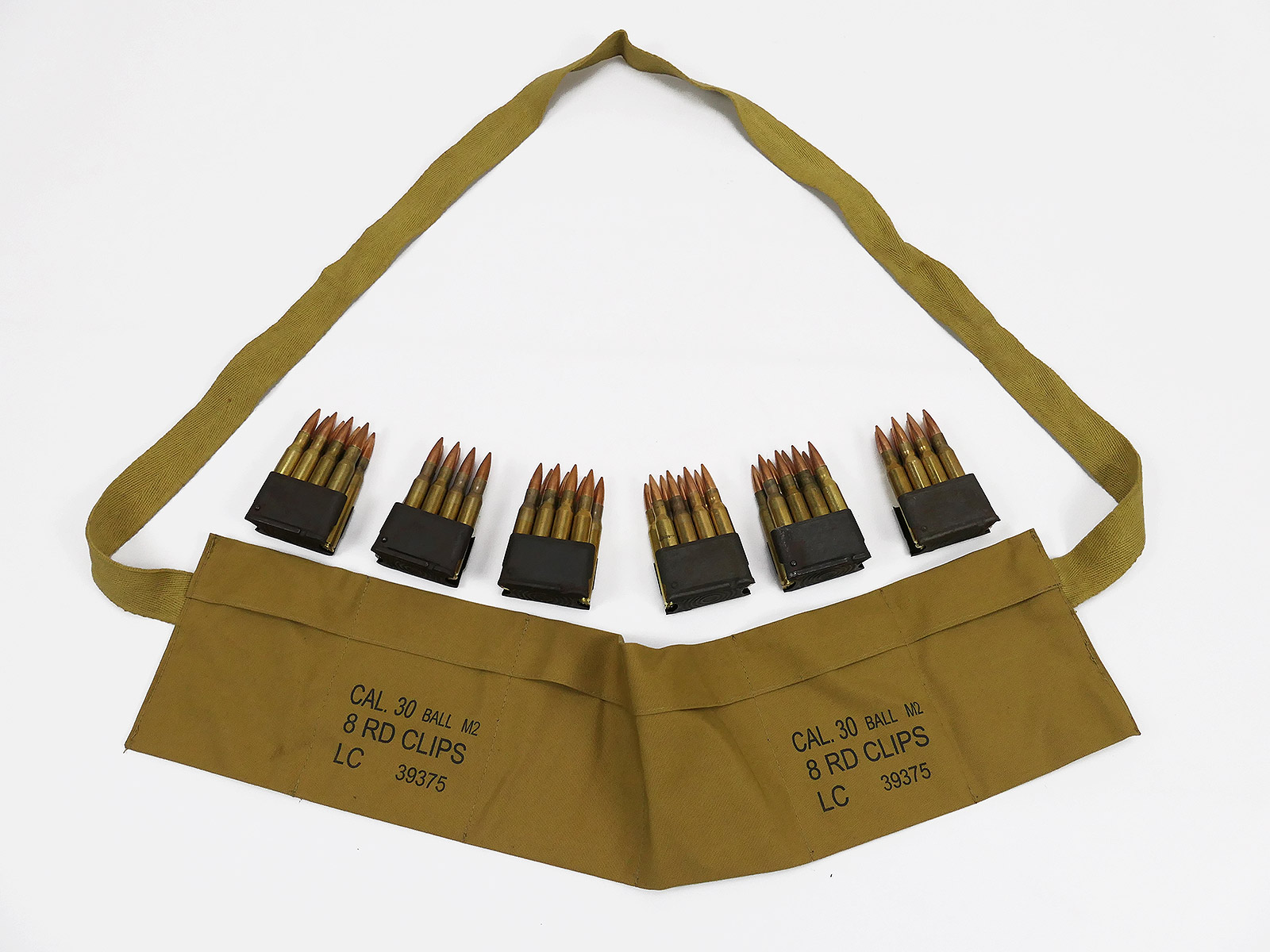 P1635313 SET US ARMY M1 Garand M43 bandolier with 48 rounds cal .30 M2 in 6 clips ammunition bandolier