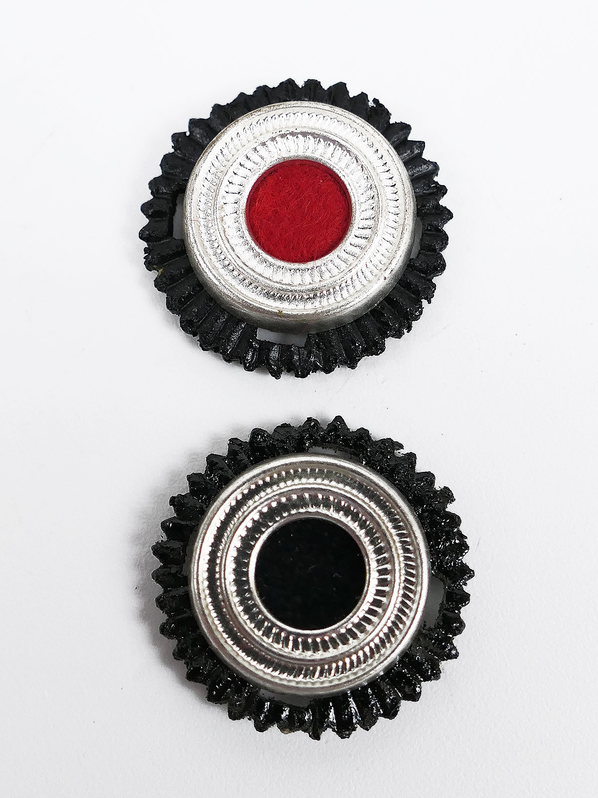 Prussian officers cockades peaked cap metal 2x pieces with inlays on cotter pins Kaiserreich