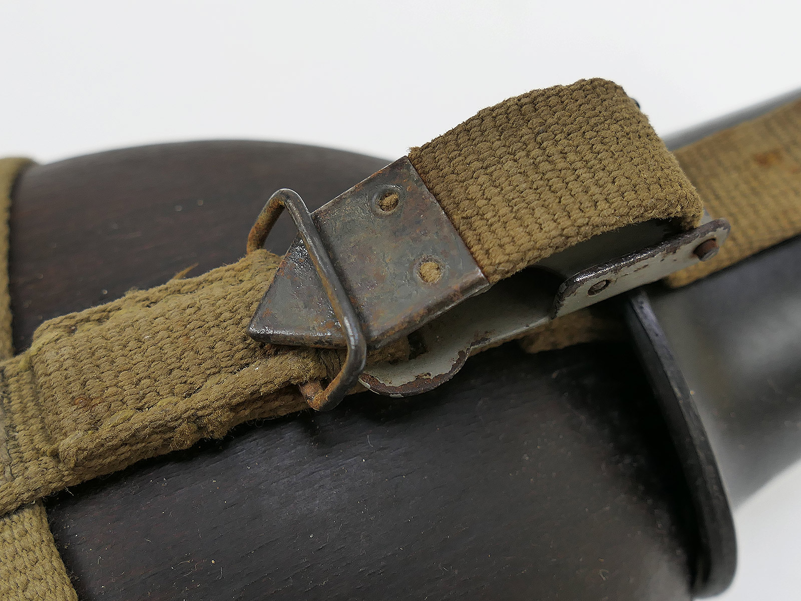 Wehrmacht DAK Afrika Korps coconut-shell field canteen, tropical, H.R.E.42, with cup – COLLECTION, BATTLE-WORN