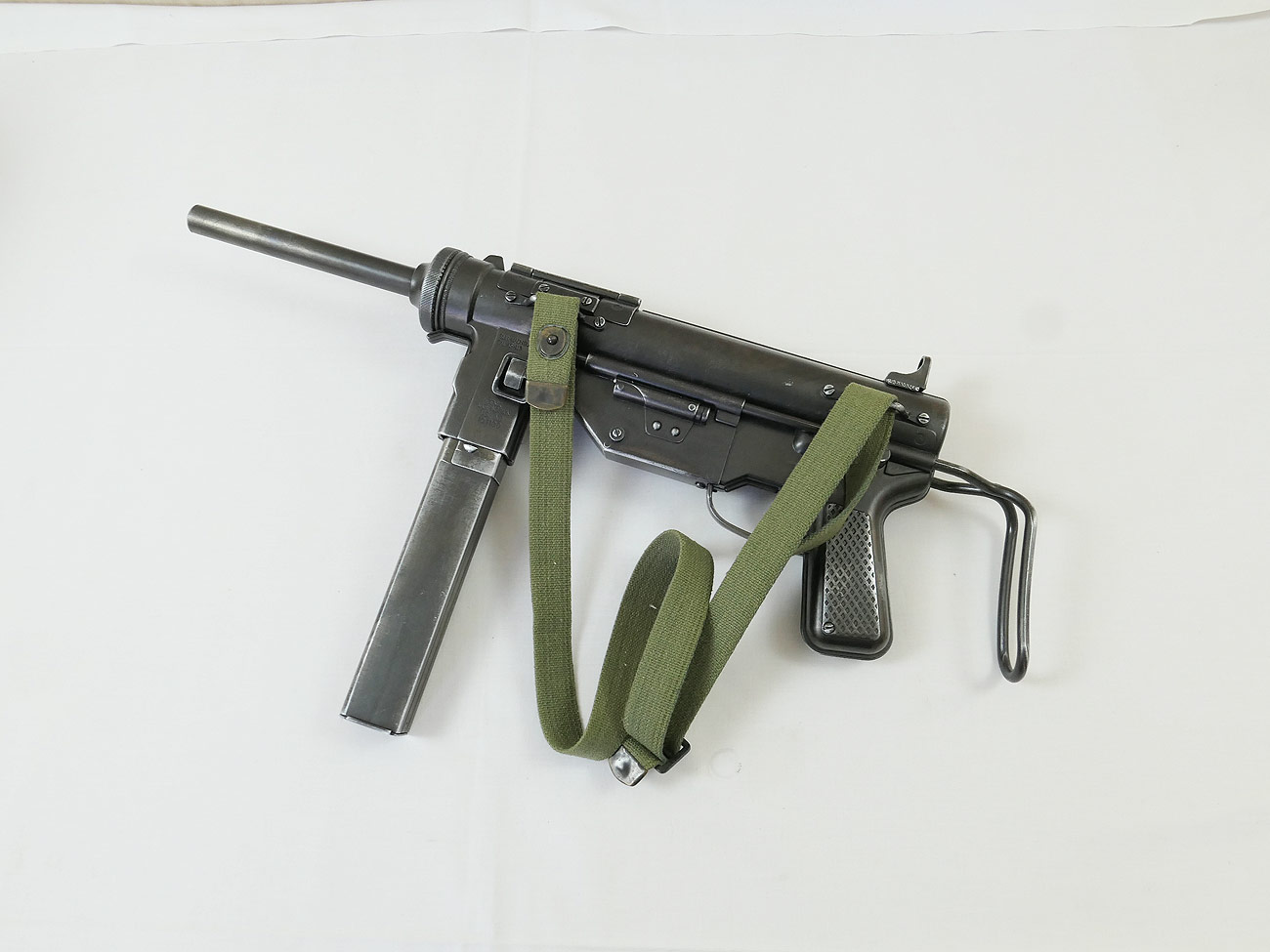 US ARMY WW2 M3 Grease Gun Submachine Gun Cal.45 Deco Model Film Gun Submachine Gun w. Carrying Straps