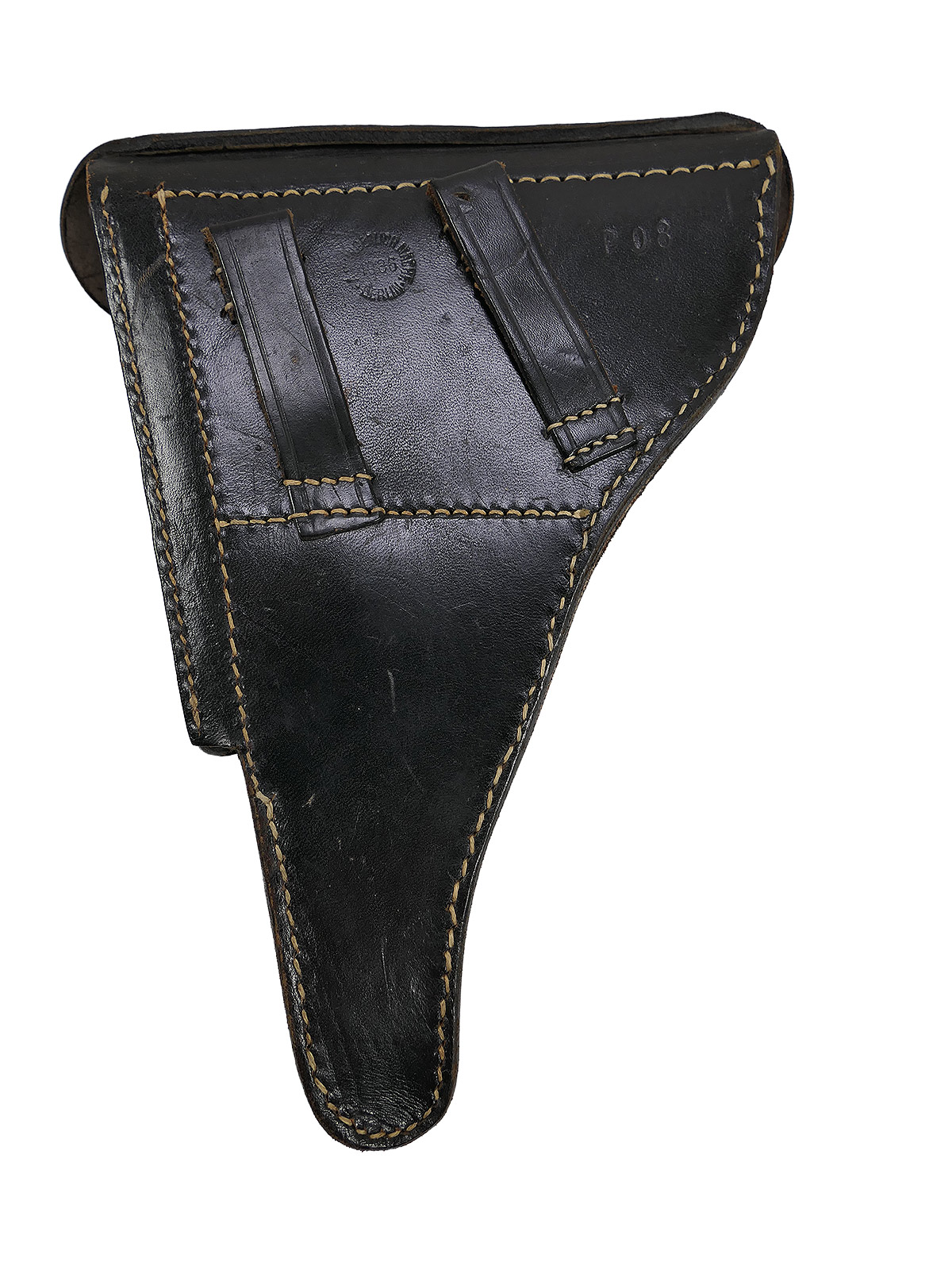 One-off item – P08 POLICE holster, leather holster with P08 key, pistol pouch, BATTLE WORN