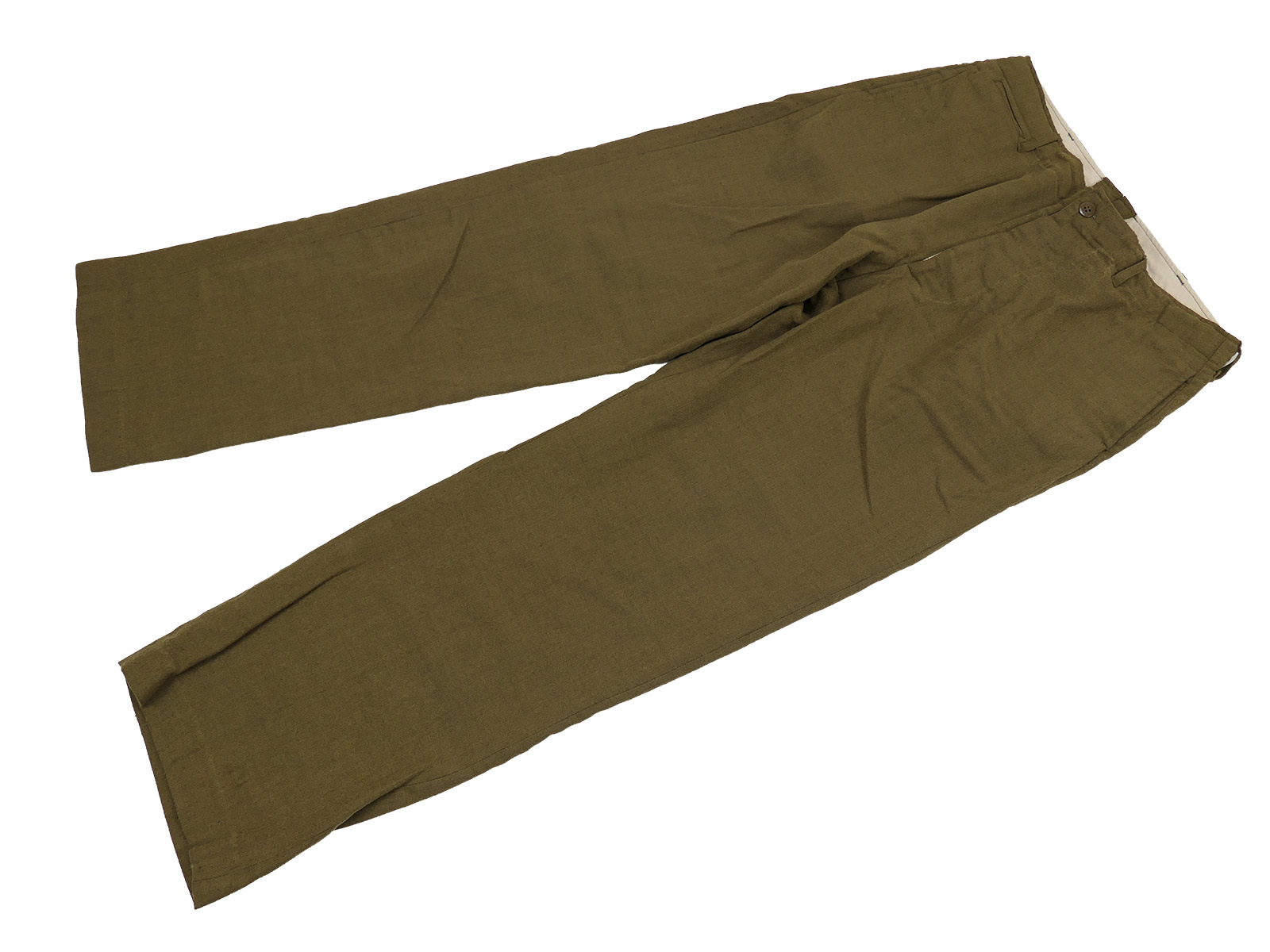 One-off pair of US Army WW2 M37 field trousers, size US W34, BATTLE WORN