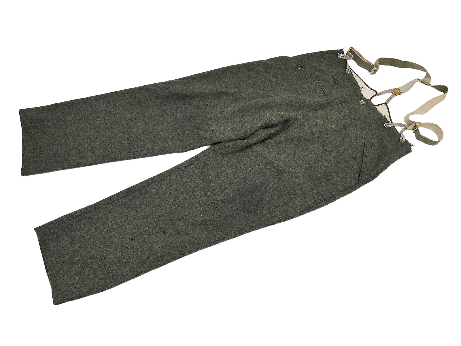 One-off item – M40 field trousers, uniform trousers, size L with braces, COLLECTION BATTLE WORN