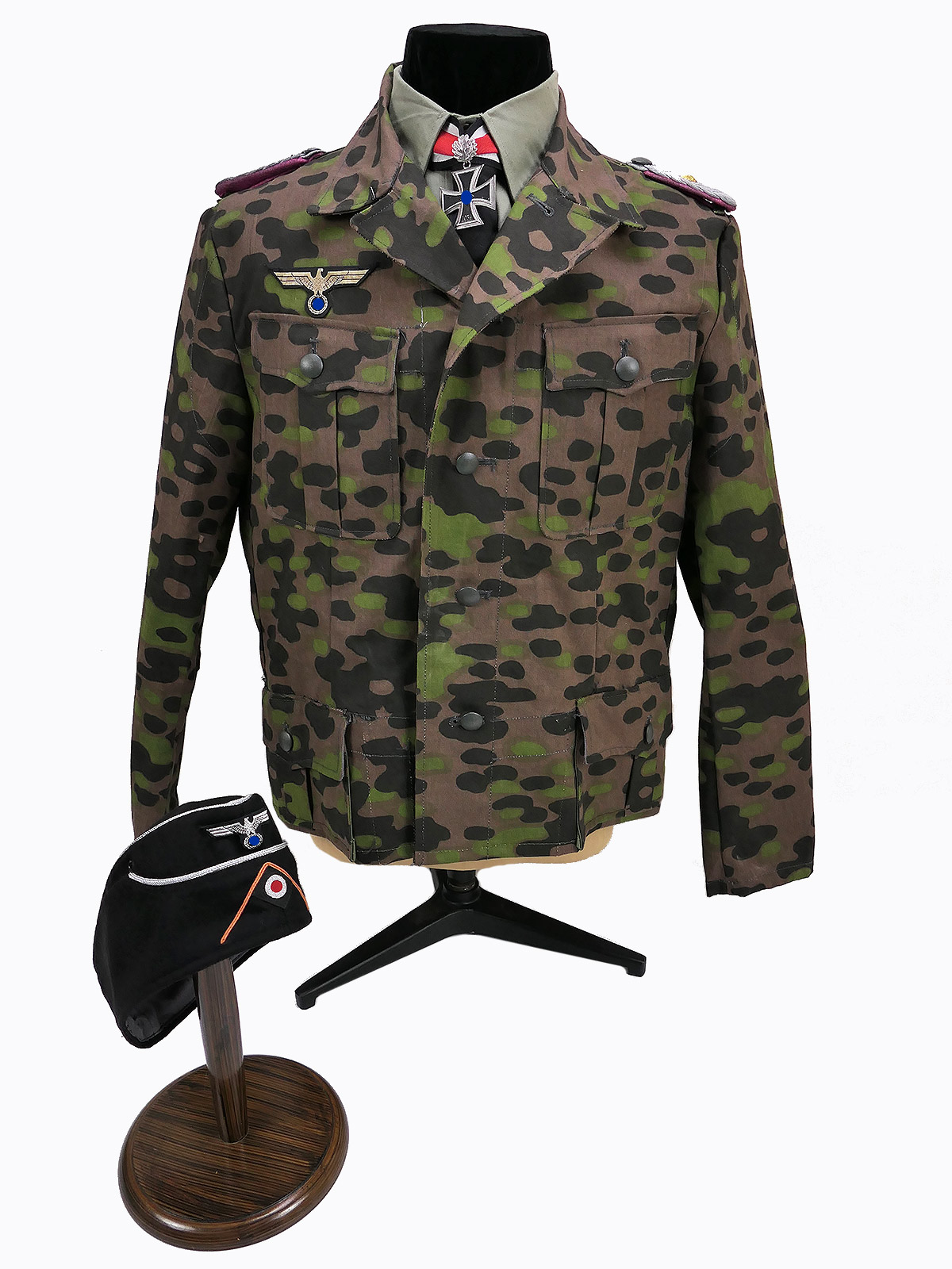 WH Panzer troop uniform ensemble camouflage jacket of Otl. A. Schulz four-pocket skirt POLYSPOT Knight's Cross