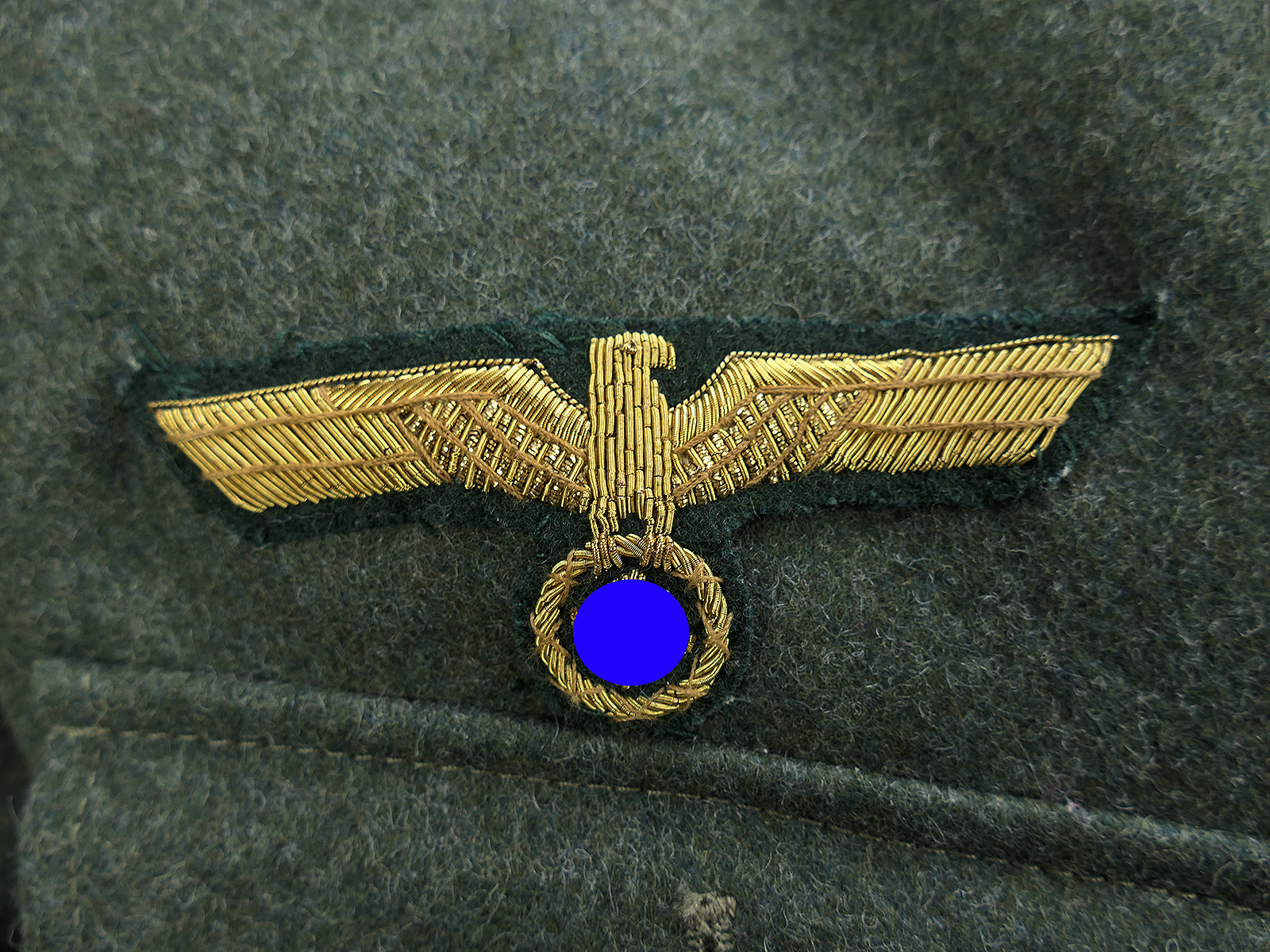 Wehrmacht M36 uniform field tunic, General’s Grade 54, with Knight’s Cross of the Pour le Mérite and the Spain Cross, worn