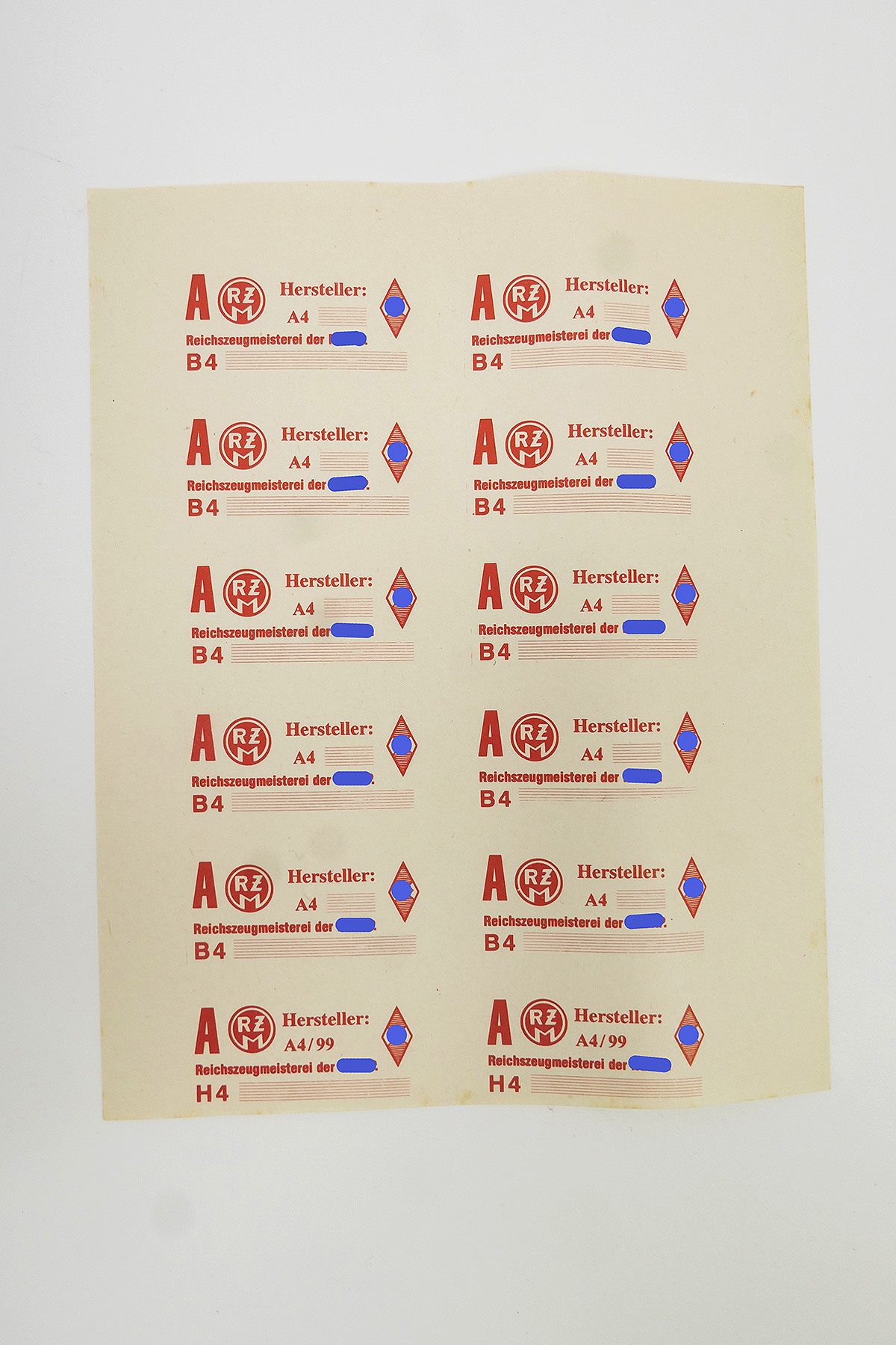 RZM manufacturer label paper sheet with 12x pieces