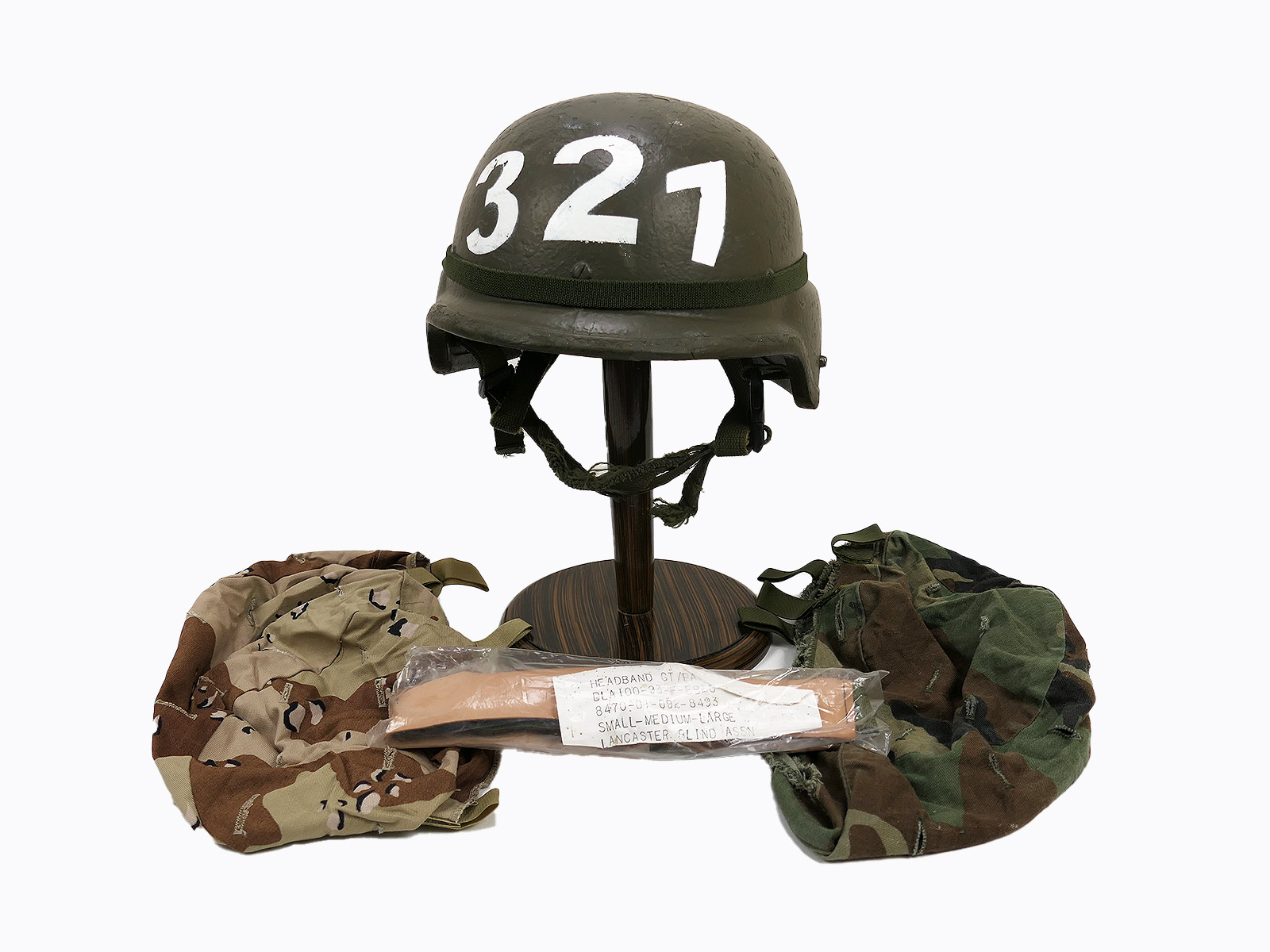 #68 US Paratrooper Combat Helmet Size Large with US Desert + Woodland helmet cover