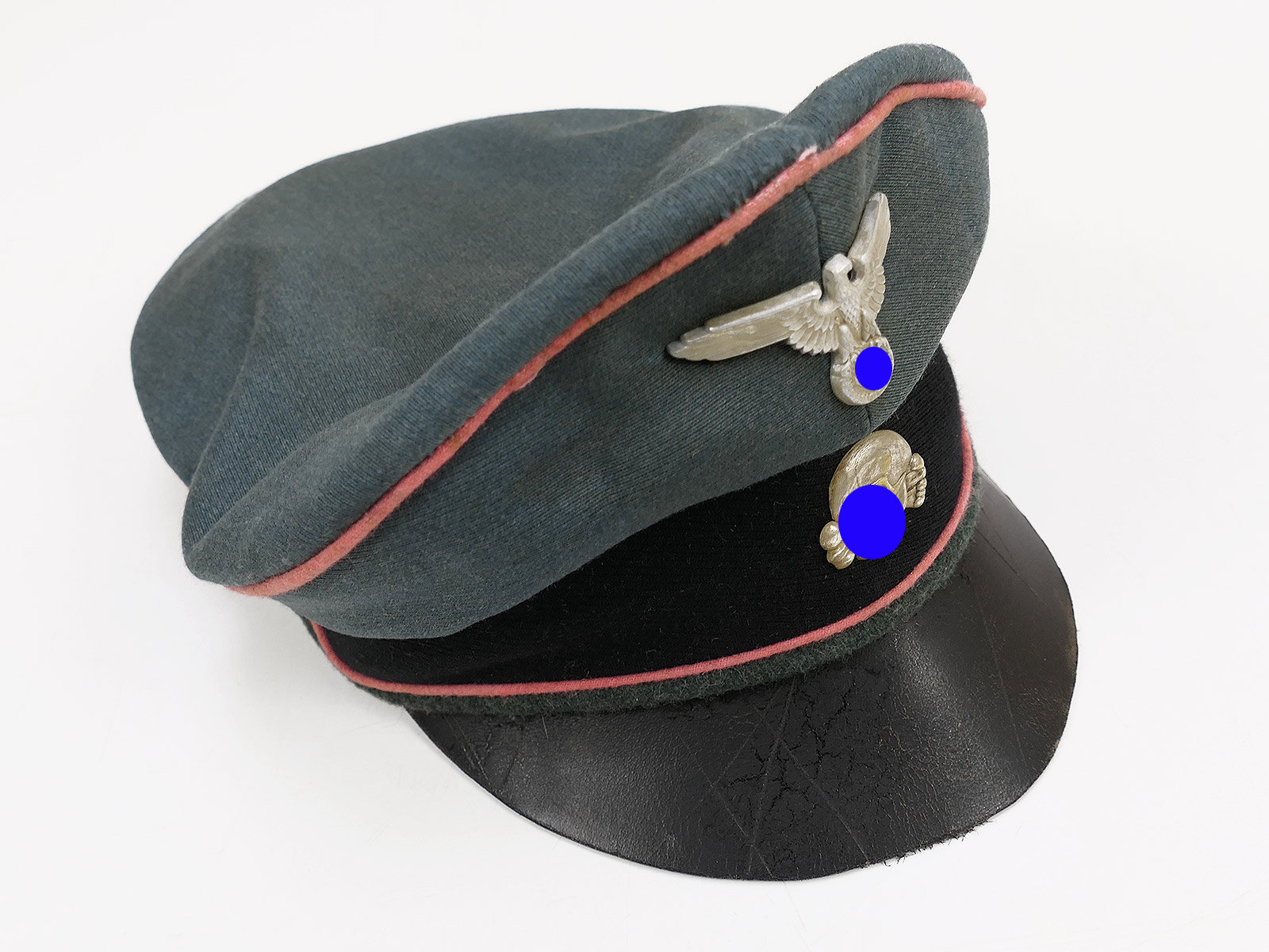 Waffen SS peaked cap, tank, anti-tank gun, Crusher Cap, old style, size 58, knapsack, flat cap – COLLECTION, BATTLE-WORN