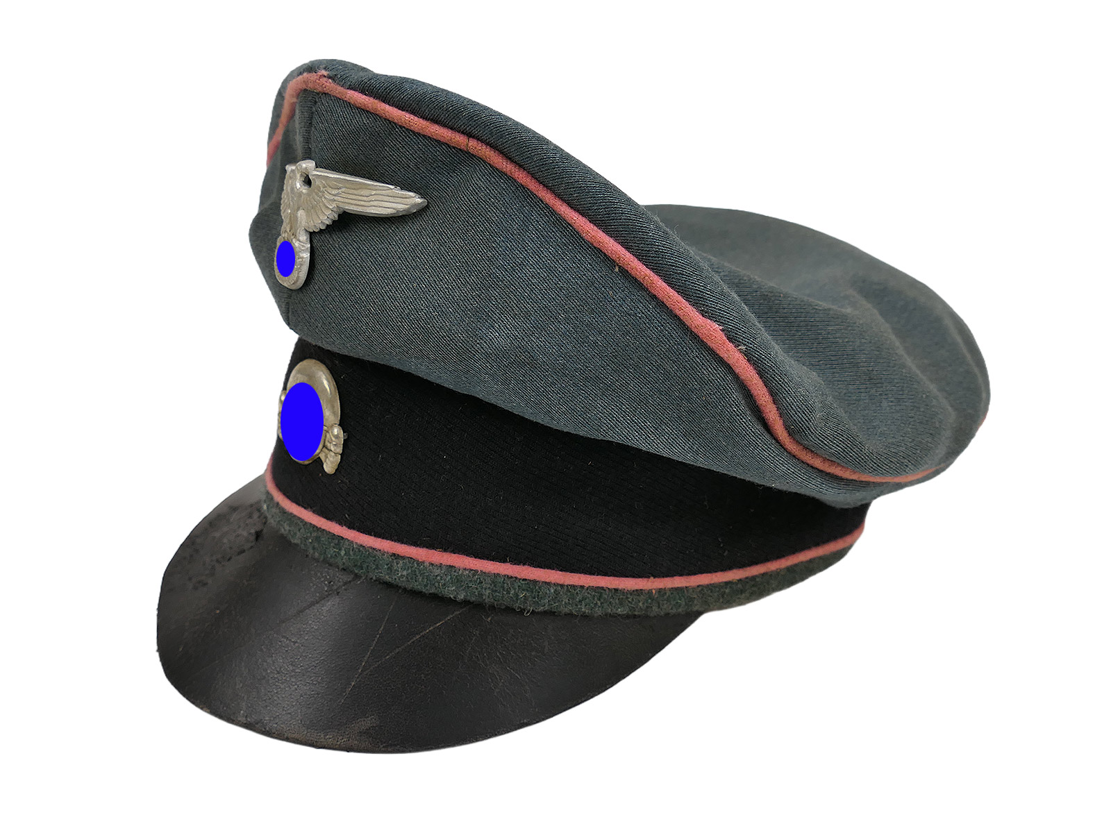 Waffen SS peaked cap, tank, anti-tank gun, Crusher Cap, old style, size 58, knapsack, flat cap – COLLECTION, BATTLE-WORN