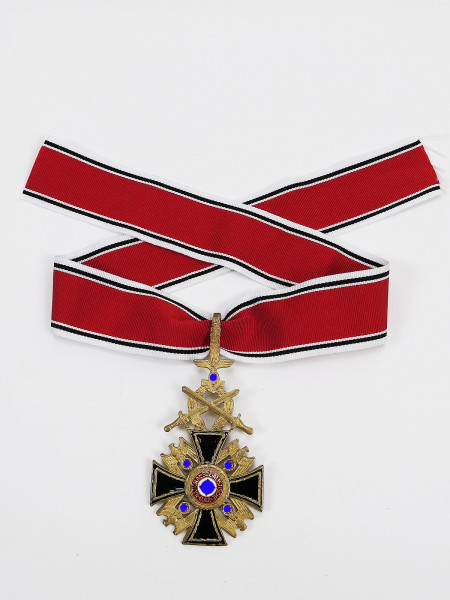 German Order of the NSDAP 1st level neck cross w. laurel wreath / swords + collar ribbon