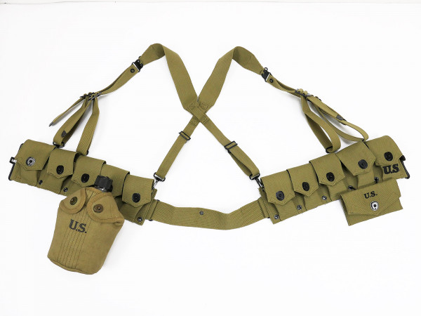 WW2 US Army assault pack equipment Garand M1 Ammo Belt ammunition belt canteen First Aid