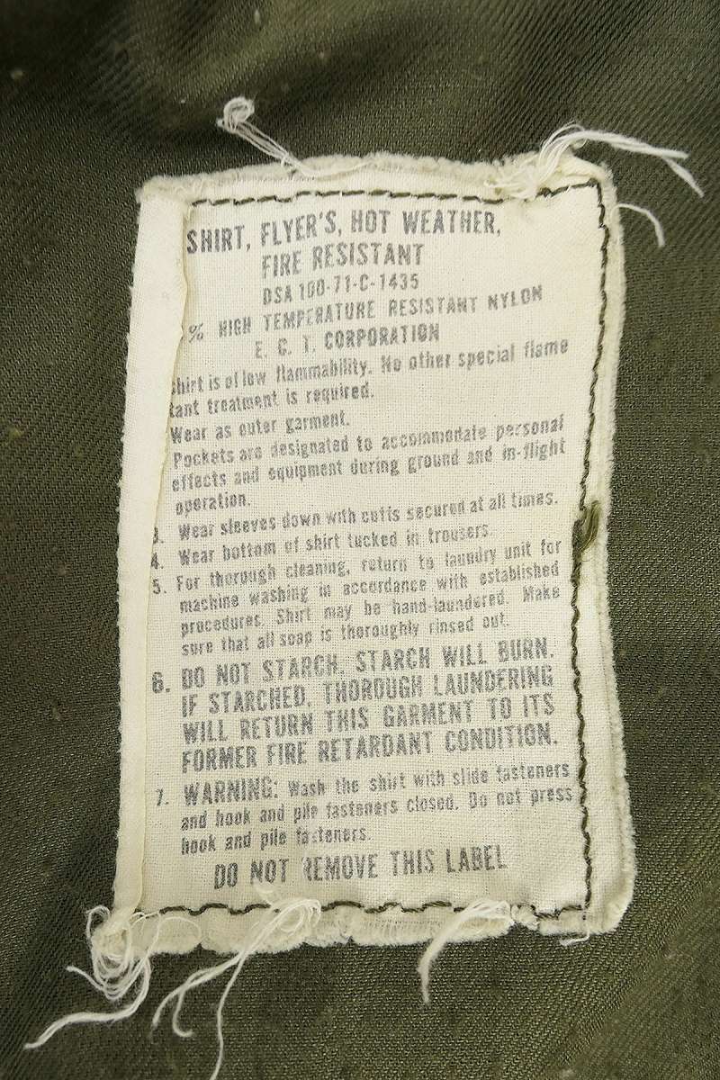 US Shirt Flyers Hot Weather Fire Resistant Size Small 1971
