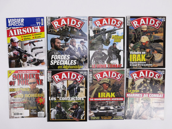 8x booklet / magazine RAIDS France + visor Airsoft / Soldier of fortune Desert Storm Iraq