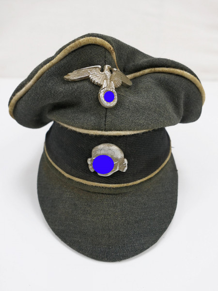 Waffen SS VT officer's peaked cap Crusher Cap Original Doppia Faccia Tuch Gr.60 with aluminum effects