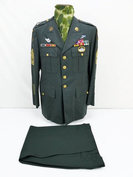 US ARMY Uniform Coat Men's Poly/wool Tropical 1967 Airborne Special Forces 39R Vietnam + Trousers 38