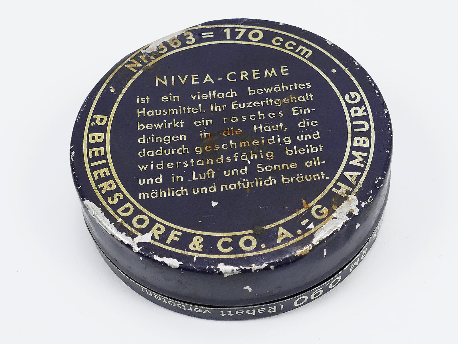 Antique tin can Nivea Creme No.363 RM -.90 tin 30s | Lomax Militaria