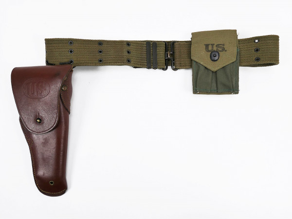 US Army Colt 1911 belt holster + magazine pouch on pistol belt