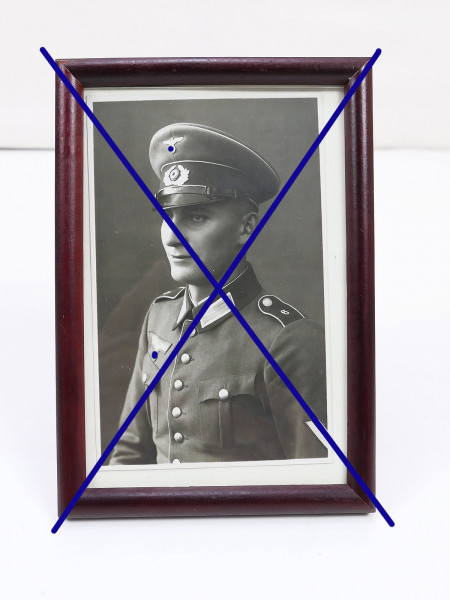 Wehrmacht photo of young soldier in parade uniform with peaked cap 8.5x13.5 framed