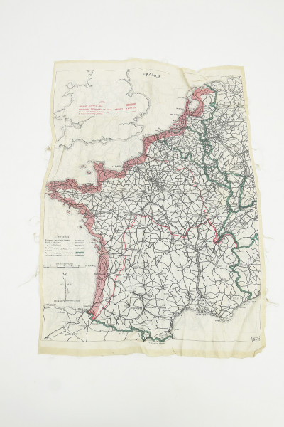 Original WW2 British RAF Downed Aircrew B & W Silk-Rayon Escape & Evasion Map Silk Viscose