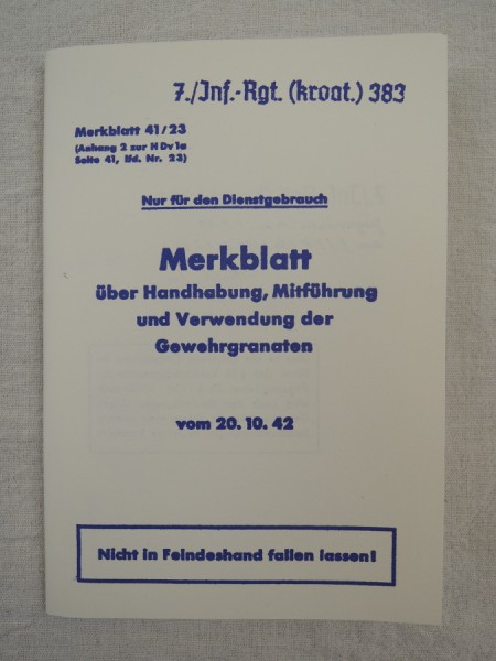 Leaflet on handling, carrying and use of rifle grenades