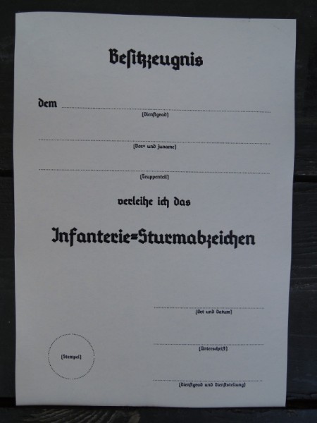 Possession Certificate "Infantry Storm Badge"