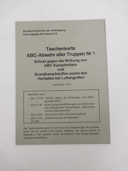 Bundeswehr pocket map ABC ordnance defense 1978