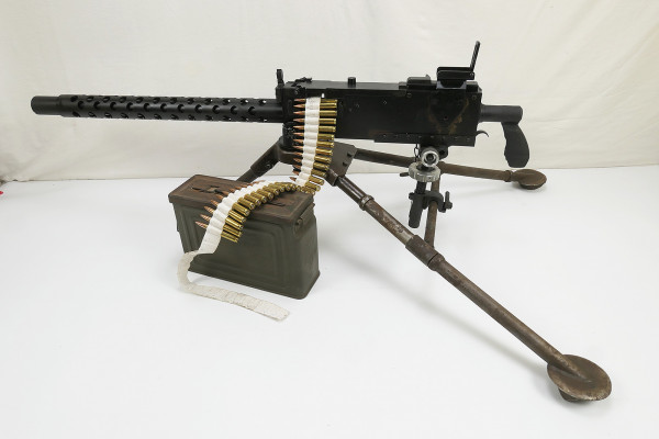 Machine gun MG US Browning Cal .30 + tripod + MG case + ammunition belt
