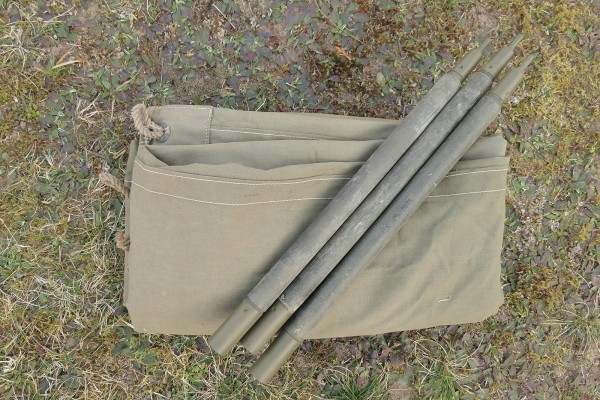 Original US Army 1944 shelter tent canvas with 3x tent poles