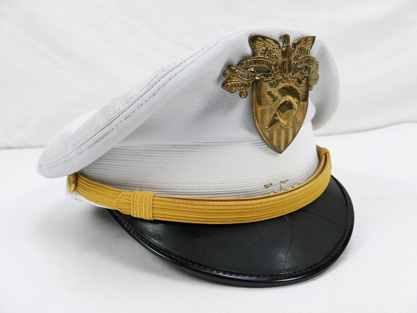 Vintage US West Point Military Academy white cadet peaked cap size 56 visor has