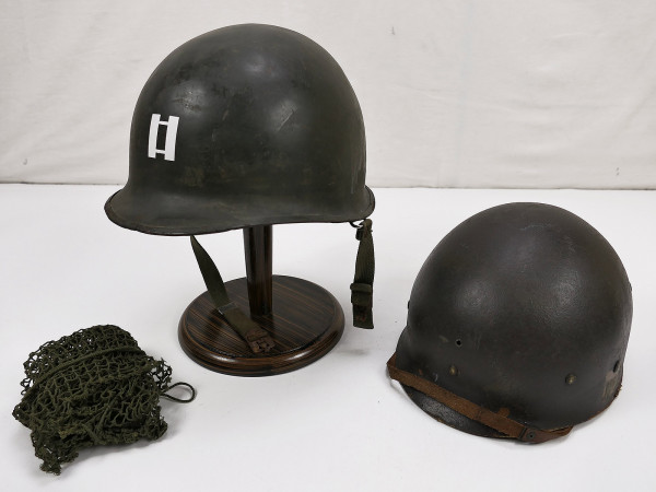 US M1 steel helmet WW2 Captain with liner and helmet net war production