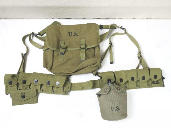 SET US WW2 Paratrooper M1936 MUSETTE BAG with Suspenders bottle and Ammunition Belt Airborne