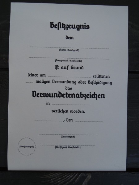 Possession Certificate "Wounded Badge"