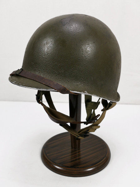 US Army WW2 M1C Paratrooper steel helmet with fiber liner + chin strap chin cap