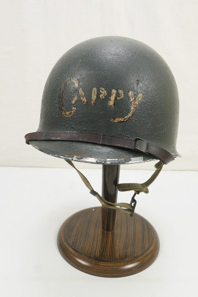 US M1 steel helmet WW2 with liner white post-war and chin strap