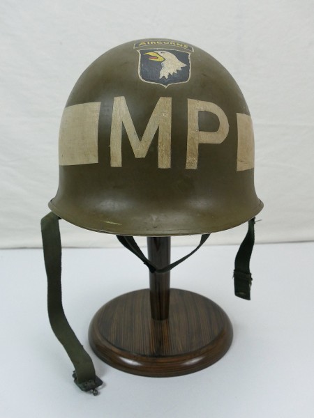 101st AIRBORNE US ARMY Type WW2 M1 Steel Helmet MP Military Police + Liner Chin Strap