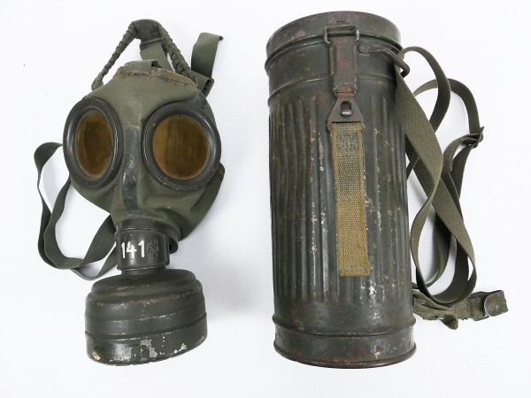 Wehrmacht original gas mask GM-30 + filter FE37 in gas mask box with strapping