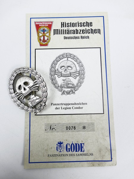 Göde collector's item armored troop badge of the Condor Legion armored combat badge