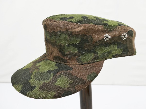 Waffen SS Frontfertigung field cap original fabric oak leaves spring size 57 camouflage cap from museum